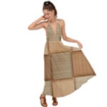 Wooden Wickerwork Texture Square Pattern Backless Maxi Beach Dress