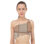 Wooden Wickerwork Texture Square Pattern Spliced Up Bikini Top 