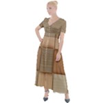 Wooden Wickerwork Texture Square Pattern Button Up Short Sleeve Maxi Dress