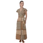 Wooden Wickerwork Texture Square Pattern Flutter Sleeve Maxi Dress