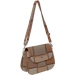 Wooden Wickerwork Texture Square Pattern Saddle Handbag