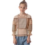 Wooden Wickerwork Texture Square Pattern Kids  Cuff Sleeve Top
