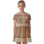 Wooden Wickerwork Texture Square Pattern Kids  Short Sleeve Pinafore Style Dress
