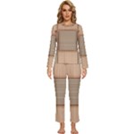 Wooden Wickerwork Texture Square Pattern Womens  Long Sleeve Lightweight Pajamas Set