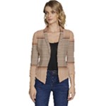 Wooden Wickerwork Texture Square Pattern Women s Casual 3/4 Sleeve Spring Jacket