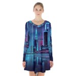 Digital Art Artwork Illustration Vector Buiding City Long Sleeve Velvet V-neck Dress