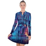 Digital Art Artwork Illustration Vector Buiding City Long Sleeve Panel Dress