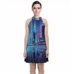 Digital Art Artwork Illustration Vector Buiding City Velvet Halter Neckline Dress 