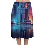 Digital Art Artwork Illustration Vector Buiding City Velvet Flared Midi Skirt