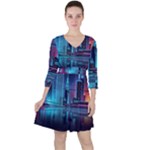 Digital Art Artwork Illustration Vector Buiding City Quarter Sleeve Ruffle Waist Dress