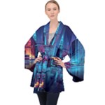 Digital Art Artwork Illustration Vector Buiding City Long Sleeve Velvet Kimono 