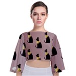 Cat Egyptian Ancient Statue Egypt Culture Animals Tie Back Butterfly Sleeve Chiffon Top