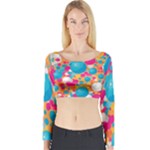 Circles Art Seamless Repeat Bright Colors Colorful Long Sleeve Crop Top