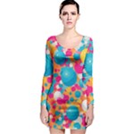 Circles Art Seamless Repeat Bright Colors Colorful Long Sleeve Bodycon Dress