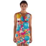 Circles Art Seamless Repeat Bright Colors Colorful Wrap Front Bodycon Dress