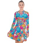 Circles Art Seamless Repeat Bright Colors Colorful Long Sleeve Panel Dress