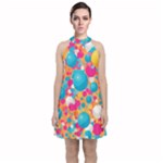 Circles Art Seamless Repeat Bright Colors Colorful Velvet Halter Neckline Dress 