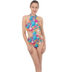 Circles Art Seamless Repeat Bright Colors Colorful Halter Side Cut Swimsuit