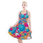 Circles Art Seamless Repeat Bright Colors Colorful Halter Party Swing Dress 