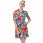 Circles Art Seamless Repeat Bright Colors Colorful Belted Shirt Dress