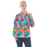 Circles Art Seamless Repeat Bright Colors Colorful Women s Long Sleeve Pocket Shirt