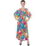 Circles Art Seamless Repeat Bright Colors Colorful V-Neck Boho Style Maxi Dress