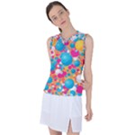 Circles Art Seamless Repeat Bright Colors Colorful Women s Sleeveless Sports Top