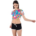 Circles Art Seamless Repeat Bright Colors Colorful Tie Back Short Sleeve Crop T-Shirt