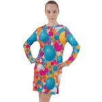 Circles Art Seamless Repeat Bright Colors Colorful Long Sleeve Hoodie Dress