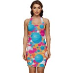 Circles Art Seamless Repeat Bright Colors Colorful Sleeveless Wide Square Neckline Ruched Bodycon Dress