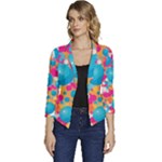 Circles Art Seamless Repeat Bright Colors Colorful Women s Casual 3/4 Sleeve Spring Jacket