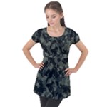 Camouflage, Pattern, Abstract, Background, Texture, Army Puff Sleeve Tunic Top