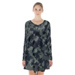 Camouflage, Pattern, Abstract, Background, Texture, Army Long Sleeve Velvet V-neck Dress