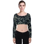 Camouflage, Pattern, Abstract, Background, Texture, Army Velvet Long Sleeve Crop Top