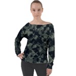 Camouflage, Pattern, Abstract, Background, Texture, Army Off Shoulder Long Sleeve Velour Top