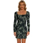Camouflage, Pattern, Abstract, Background, Texture, Army Long Sleeve Square Neck Bodycon Velvet Dress