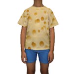 Cheese Texture, Yellow Cheese Background Kids  Short Sleeve Swimwear