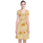Cheese Texture, Yellow Cheese Background Short Sleeve Front Wrap Dress