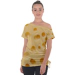 Cheese Texture, Yellow Cheese Background Off Shoulder Tie-Up T-Shirt