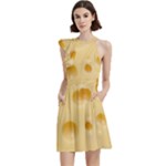 Cheese Texture, Yellow Cheese Background Cocktail Party Halter Sleeveless Dress With Pockets