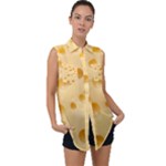 Cheese Texture, Yellow Cheese Background Sleeveless Chiffon Button Shirt