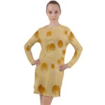 Cheese Texture, Yellow Cheese Background Long Sleeve Hoodie Dress