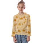Cheese Texture, Yellow Cheese Background Kids  Frill Detail T-Shirt