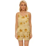 Cheese Texture, Yellow Cheese Background V-Neck Satin Pajamas Set