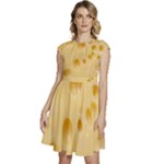 Cheese Texture, Yellow Cheese Background Cap Sleeve High Waist Dress