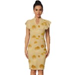 Cheese Texture, Yellow Cheese Background Vintage Frill Sleeve V-Neck Bodycon Dress