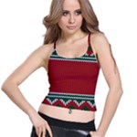 Christmas Pattern, Fabric Texture, Knitted Red Background Spaghetti Strap Bra Top