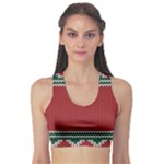 Christmas Pattern, Fabric Texture, Knitted Red Background Fitness Sports Bra