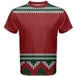 Christmas Pattern, Fabric Texture, Knitted Red Background Men s Cotton T-Shirt