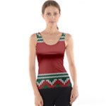 Christmas Pattern, Fabric Texture, Knitted Red Background Women s Basic Tank Top